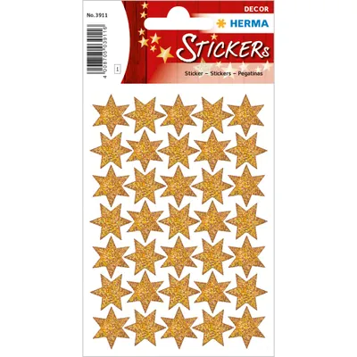 Produktbild von HERMA Weihnachts-Sticker DECOR "Sterne" gold beglimmert 1 Blatt à 35 Sticker