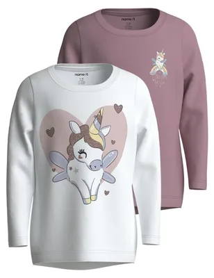 Produktbild von NAME IT Nmfvix Langarm T-Shirt für Kleinkinder, Rundhals, 2er-Pack