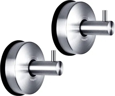 Imagen del producto de Soporte para toallas de baño con ventosas, sin necesidad de taladrar, ganchos de acero inoxidable plateados