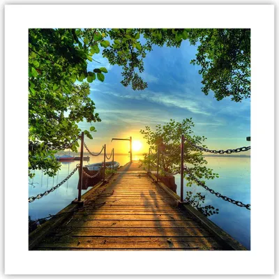 Produktbild von Poster - Poster ohne Rahmen - See Sonnenuntergang Boot Landschaft - 40x40 cm - Wand Bild - Wanddeko - Wandbilder - Kunstposter - Wandposter - Bilder - Kunstdruck - Wandbild - P2XAC40x40-2573