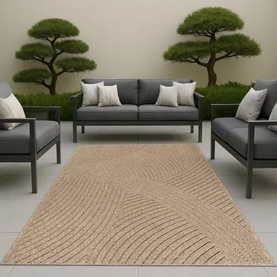Obrázek produktu pro Vnitřní a venkovní koberec se vzorem vln univerzální v béžové barvě Velikost - 80 x 150 cm