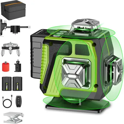 Produktbild von Kreuzlinienlaser profi 4D Laser Level 16 Lines, Grünes 360º Rotationslaser, Selbstnivellierend, Neigungsmodus & zwei Batterien, für Bau & Heimwerken