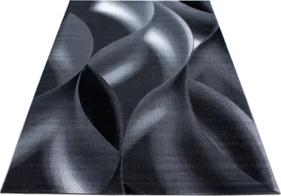 Produktbild von Teppich Läufer Wohnzimmer Schwarz 80x150 Abstraktes Wellen Design aus Polypropylen