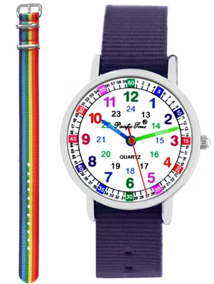 Produktbild von Kinder Armbanduhr Mädchen Jungen Einschulung Lernuhr Kinderuhr 2 Armband violett + Regenbogen