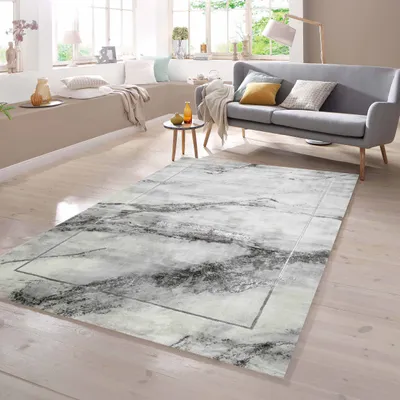 Produktbild von Wohnzimmerteppich modern Marmor Optik in grau Größe - 200 cm Rund