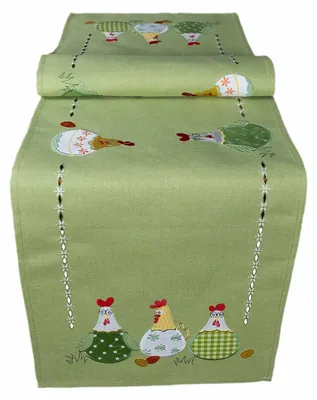 Produktbild von Tischdecke Tischläufer Stickerei verrückte Hühner Ostern 40 x 140 cm - mint