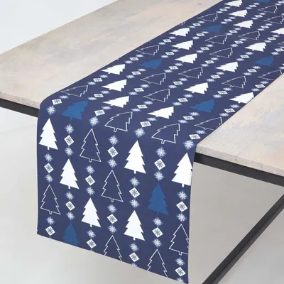 Immagine prodotto di HOMESCAPES runner da tavola natalizio Winterland, 100% cotone, blu, 35 x 180 cm