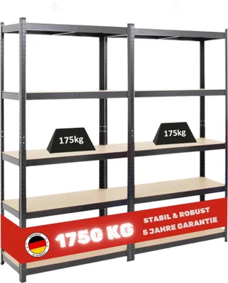 Produktbild von Mega Deal 2x Kellerregal GORILLA | HxBxT 180x90x40cm | Fachlast 175kg | Schwarz | Garagenregal Schwerlastregal Werkstattregal Lagerregal Steckregal