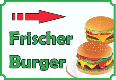 Produktbild von Frischer Burger Schild mit Pfeil rechts A2 (420x594mm)