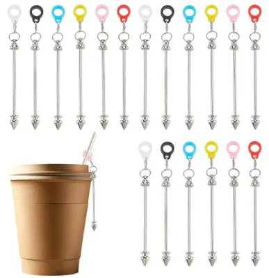 36er Set Perlen-Trinkhalm-Anhänger, DIY Becher-Deko, 6 Farben