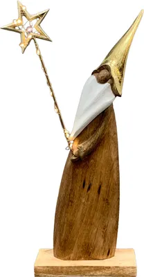 Produktbild von LED Santa Nikolaus Skulptur Holz/Alu 24x7,5xm H59cm natur/gold/weiß Weihnachten