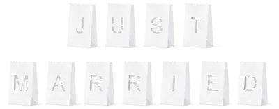 Lampions Just Married, 11 Stück, 11,5x19x7 cm, Papier, Weiß