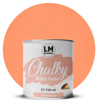 Produktbild von LM-Kreativ Chalky Möbelfarbe 750 ml, Flamingo – deckende Kreidefarbe auf Wasserbasis, ultramatt, für Möbel, Holz & Metall, meist ohne Grundierung