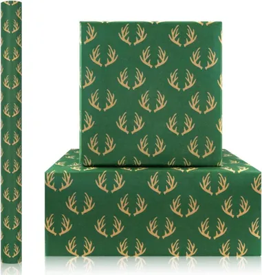 Produktbild von Weihnachts-Geschenkpapier – Kraftpapier – Rentier-Design – 43 cm x 3 m – 1 Rolle – Geschenkverpackung – für Geschenke, Weihnachten & Feiertage