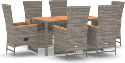Imagen del producto de vidaXL Juego de mesa de jardín de 7 piezas con cojines, color gris, fabricado en ratán sintético