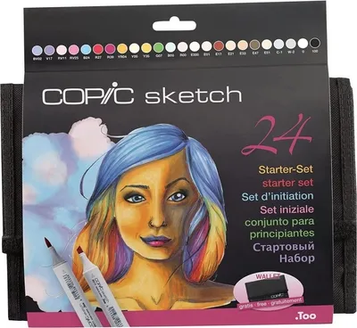 Zdjęcie produktu dla COPIC Sketch dwustronny pędzel i dłuto 24 sztuki, zestaw startowy w piórniku