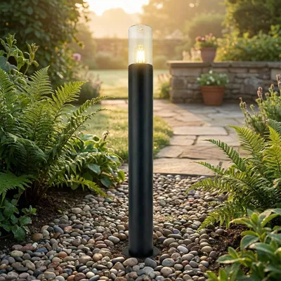 Produktbild von Pollerleuchte Schwarz 80 cm hoch Aluguss IP44 für E27 Modern Stehlampe außen Garten Wegeleuchte