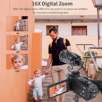 Obrázok produktu pre Videokamera s rozlíšením 1080p Full HD a 16-násobným digitálnym zoomom, prenosná videokamera s otočným 3,0-palcovým LCD displejom, diaľkovým ovládaním, maximálnym rozlíšením 30 MP, podporuje