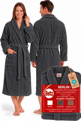 Immagine prodotto di Accappatoio Betz in spugna con collo a scialle per uomo e donna Berlino 100% cotone accappatoio sauna - accappatoio lungo - accappatoio sauna taglia - L/XL -graphite