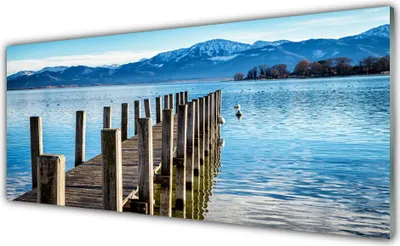 Produktbild von Acrylglasbilder 125x50 Wandbild Druck Brücke Meer Gebirge Architektur