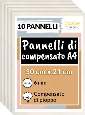 Immagine prodotto di Creative Deco 10 x A4 Pannelli in Legno Compensato | 6mm / 21x30cm | Legno di Pioppo | Perfette per la Decorazione, Pittura, Pirografia | Taglio Laser
