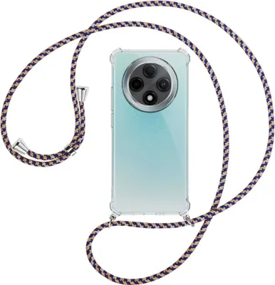 Produktbild von Handykette Backcover-Schutzhülle mit Band (Metall silberfarben) für OPPO A3 PRO 5G - blau+beige