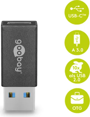 Produktbild von Goobay USB  3.0 Superspeed Adapter auf USB-C  - Plug and Play, OTG, abwärtskompatibel -  macht aus USB einen USB-C Anschluss