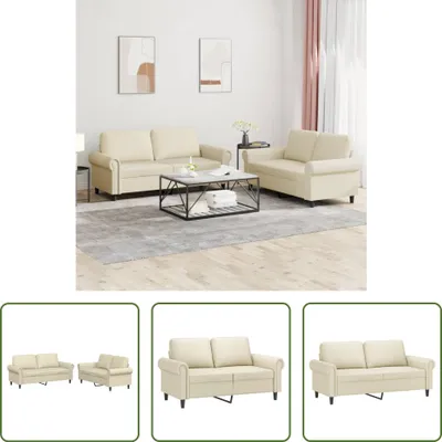 Produktbild von The Living Store 2-tlg. Sofagarnitur mit Kissen Creme Kunstleder