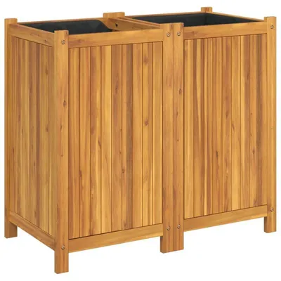 Image de Pot de fleurs en bois d'acacia massif – Grand pot avec doublure étanche – 84x42x75 cm