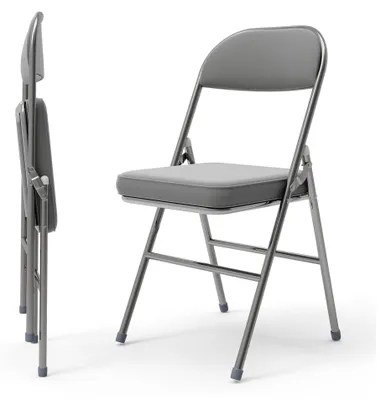 Produktbild von 2er Set Metall Klappstuhl Gepolstert Klappstühle aus Leder, Klappstühle für den Innenbereich, bequem PolyurethanKlappstuhl, faltbar, platzsparend, für Partys Picknicks,Grau