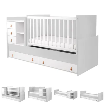 Produktbild von Kikkaboo Babybett Lorena 4 in 1 Kommode Schaukelfunktion Schreibtisch Jugendbett grau