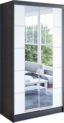 Produktbild von Easy4You N5 100 cm Schwarz/Weiß Schiebetüren Kleiderschrank 100x200x58 cm mit Spiegel - Schlafzimmermöbel, Aufbewahrung - Mehrzweckschrank