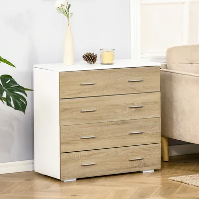 Produktbild von Sweiko Kommode mit 4 Schubladen Badezimmerschrank Schubladenschrank für Schlafzimmer Wohnzimmer Eiche Weiß 76x35x72 cm