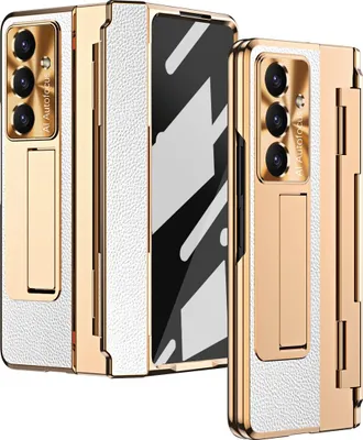 Obrázek produktu pro Pouzdro pro Samsung Galaxy Z Fold 7, Galvanizovaný pouzdro s ochrana displeje a objektivu, s držákem a stojánkem Bílý