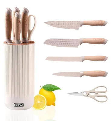 Immagine prodotto di Set di coltelli da cucina con base portacoltelli, 6 pezzi, acciaio inossidabile, colore kaki