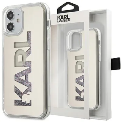 A Karl Lagerfeld iPhone 12 mini case is displayed in its packaging.