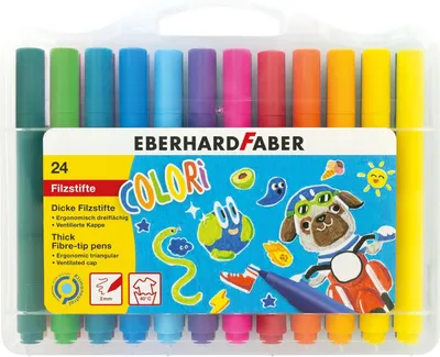 Produktbild von Eberhard Faber 551224 - Colori Filzstifte in 24 Farben mit 2 mm Mine, Farbstifte für flächiges Malen, Illustrieren und Kolorieren