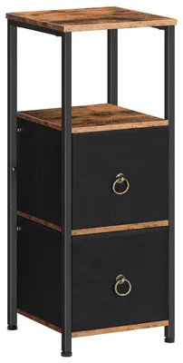 Produktbild von Eckregal Eckschrank Eckschränkchen - 4 Ebenen - 2 Schubladen - Rustikal Braun und Schwarz - Für Badezimmer und Wohnzimmer