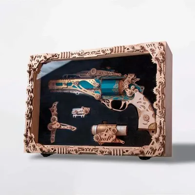 Obrázok produktu pre 3D puzzle, darčeková krabička so steampunk revolverom, HC, drevená