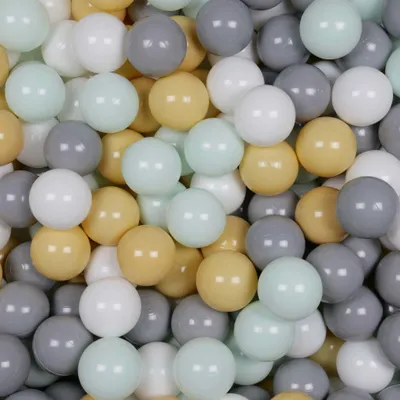 Produktbild von Bälle für Bällebad 7cm 500 Stück – weiß, hellmint, grau, beige