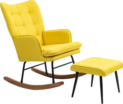 Produktbild von HOMCOM Schaukelstuhl Schwingsessel mit Hocker Relaxsessel mit Leinenoptik