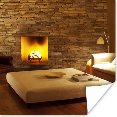 Produktbild von MuchoWow® Poster Ein Kamin in einem modernen Wohnzimmer 75x75 cm - Wand Dekoration