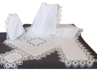 Produktbild von Tischdecke Tischtuch Stickerei Spitze wollweiß 170x170 cm