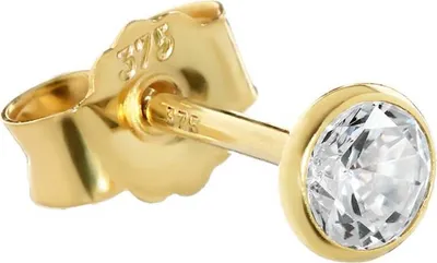 Produktbild von Einzel 4mm Ohrstecker Gelbgold 375 Gold Ohrring 9 Karat Zirkonia Weiß Kelch 2605