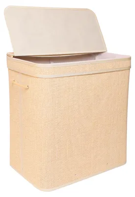 Obrázok produktu pre Relaxdays Koš na bielizeň s vekom, bambus, 130 l, 2 vnútorné priehradky, VxŠxH: 61 x 58 x 39 cm, kúpeľňový koš na bielizeň, prírodná farba