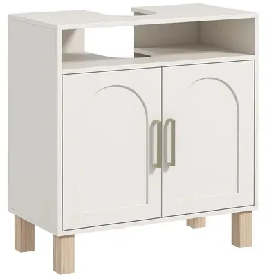 Zdjęcie produktu dla Szafka pod umywalkę - szafka z 2 drzwiczkami - półka wewnętrzna z możliwością regulacji wysokości - 60 x 30 x 63 cm - drewno - kolor khaki