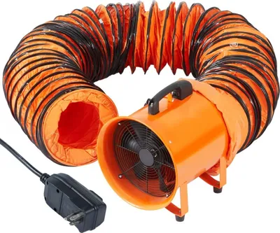 Obrázek produktu pro Stavební ventilátor 900 W střídavý motor stavební ventilátor 2850 ot/min stavební ventilátor Dmychadlo 5175 CFM (8792 m3/h) axiální ventilátor 10 m hadice axiální ventilátor 79 dB hlučnost průmyslový ventilátor IP44