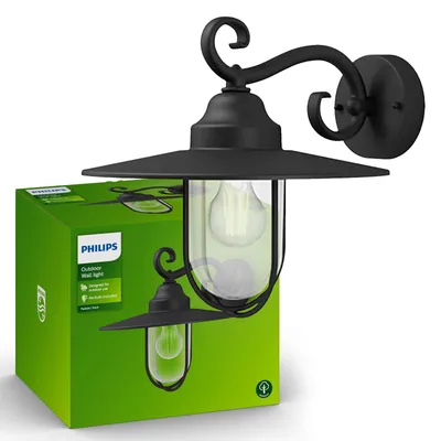 Obrázek produktu pro Philips myGarden Nástěnné svítidlo Pasture, 60 W E27, bez žárovky, Venkovní světlo na zeď, Černá, Hliník, Sklo, IP44, I, Zarovnané