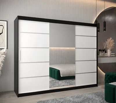 Produktbild von Spiegel-Kleiderschrank ADELA – 250 cm, schwarz / weiß