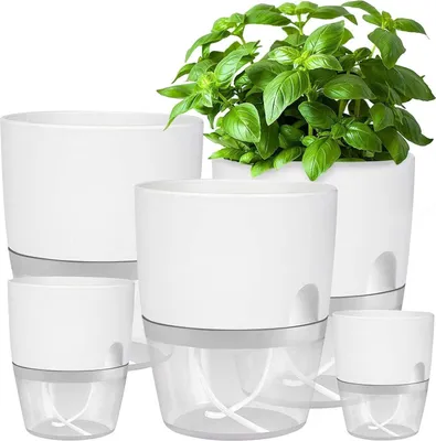 Image de iDattel Pot d'herbes aromatiques auto-irriguant Lot de 5 Blancs 15.3/10.5/8.2cm